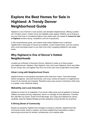 Explore the Best Homes for Sale in Highland_ A Trendy Denver Neighborhood Guide