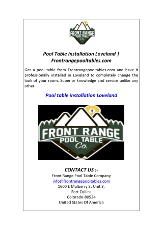 Pool Table Installation Loveland  Frontrangepooltables.com