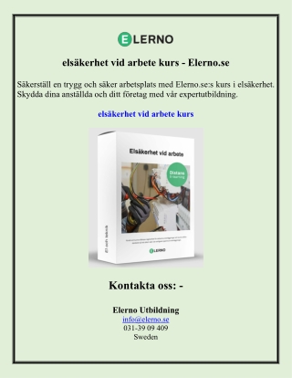 elsäkerhet vid arbete kurs - Elerno.se