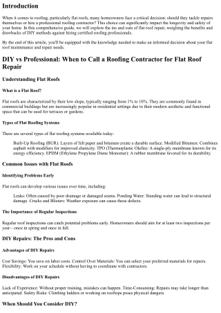 DIY vs Professional: When to Call a Roofing Contractor for Flat Roof Repair