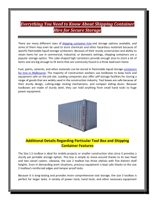 Everything You Need to Know About Shipping Container Hire for Secure Storage