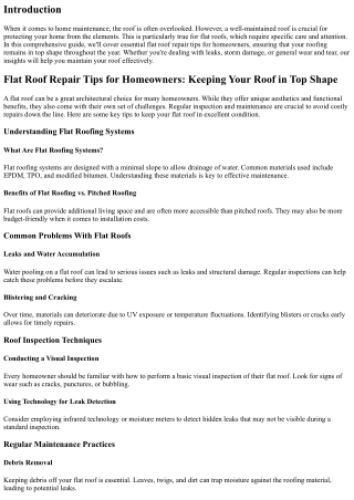 Flat Roof Repair Tips for Homeowners: Keeping Your Roof in Top Shape
