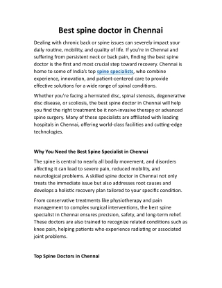 Best spine doctor in chennai