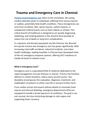 Trauma and Emergency Care in Chennai