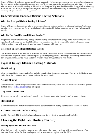 Why You Should Consider Energy-Efficient Roofing Solutions for Your Home
