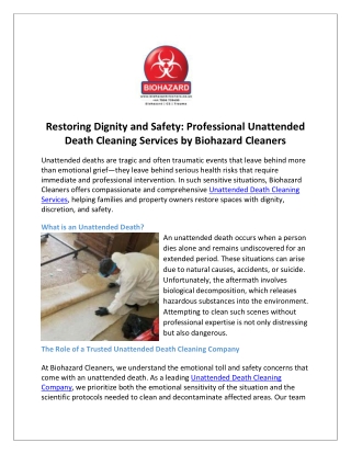 Restoring Dignity and Safety Professional Unattended Death Cleaning Services by Biohazard Cleaners