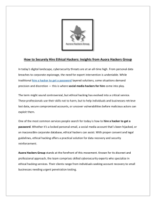 How to Securely Hire Ethical Hackers: Insights from Auora Hackers Group