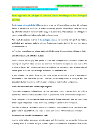 Approach of Colleges to Enhance Global Knowledge of BSc Biological Sciences