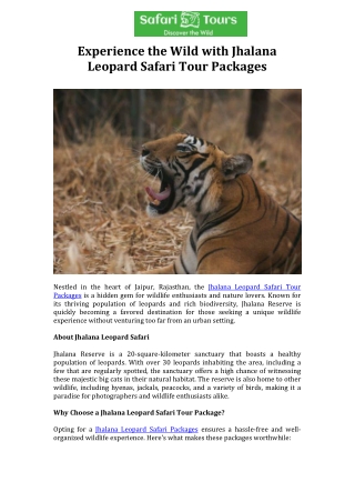 Experience the Wild with Jhalana Leopard Safari Tour Packages