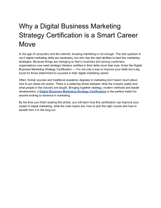 Why a Digital Business Marketing Strategy Certification is a Smart Career Move