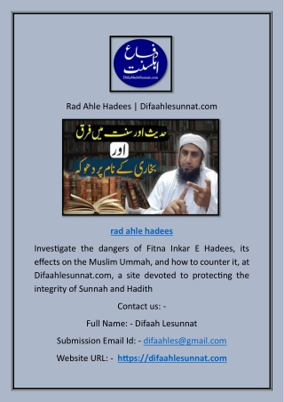 Rad Ahle Hadees | Difaahlesunnat.com