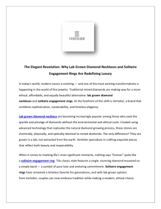 The Elegant Revolution: Why Lab Grown Diamond Necklaces and Solitaire Engagement