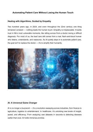 Automating Patient Care Without Losing the Human Touch