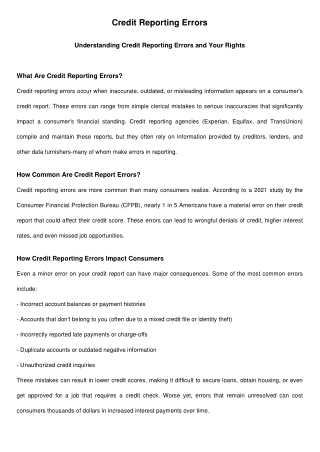 Credit Reporting Errors: Know Your Rights and How to Fix Them
