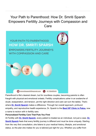 Your Path to Parenthood: How Dr. Smriti Sparsh Empowers Fertility Journeys with