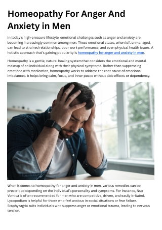 Homeopathy For Anger And Anxiety in Men
