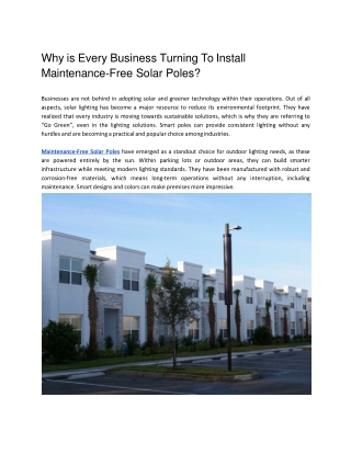 Why is Every Business Turning To Install Maintenance-Free Solar Poles