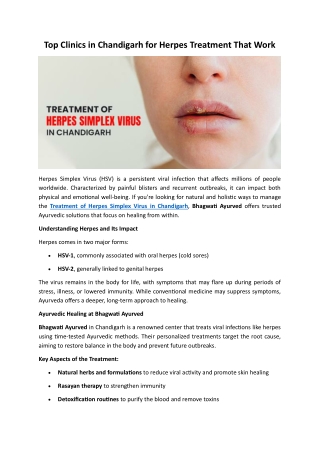 Top Clinics in Chandigarh for Herpes Treatment That Work