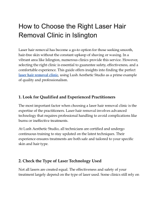 How to Choose the Right Laser Hair Removal Clinic in Islington