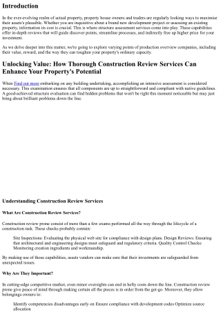 Unlocking Value: How Thorough Construction Review Services Can Enhance Your Prop