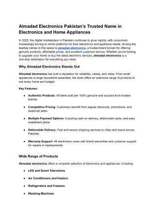 Almadad Electronics Pakistan’s Trusted Name in Electronics and Home Appliances