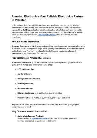 Almadad Electronics Your Reliable Electronics Partner in Pakistan