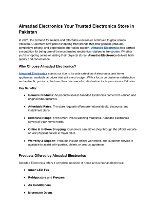 Almadad Electronics Your Trusted Electronics Store in Pakistan