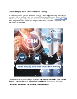 Ledsak Sales CRM Simplify Sales with Secure Lead Tracking.