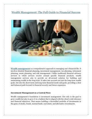 Wealth Management: The Full Guide to Financial Success