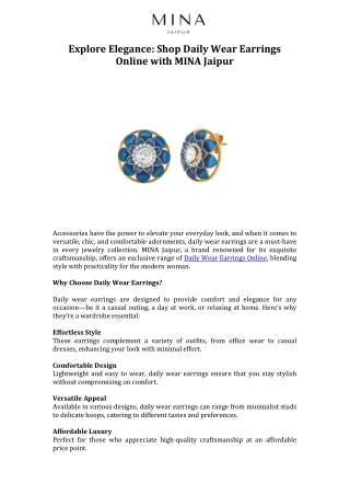 Explore Elegance Shop Daily Wear Earrings Online with MINA Jaipur