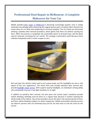 Professional Dent Repair in Melbourne A Complete Makeover for Your Car