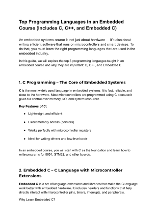Top Programming Languages in Embedded Systems Course – C, C  , Embedded C