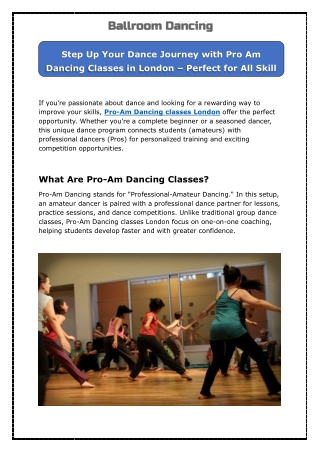 Step Up Your Dance Journey with Pro-Am Dancing Classes London – Perfect for All