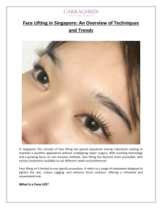 Face Lifting in Singapore An Overview of Techniques and Trends