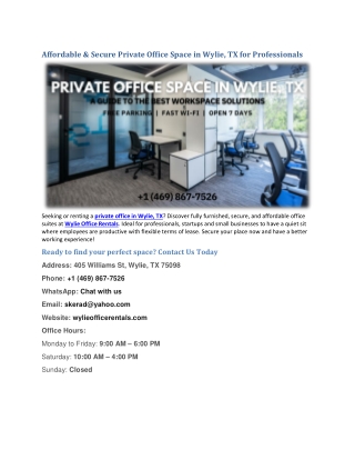 Private Office Space in Wylie TX A Guide to the Best Workspace Solutions