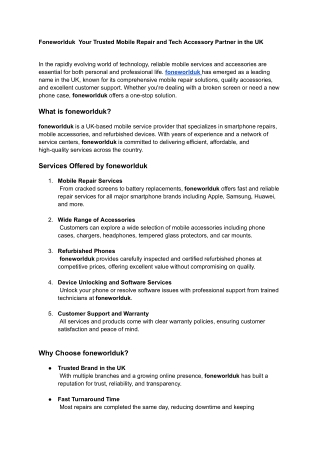 Foneworlduk  Your Trusted Mobile Repair and Tech Accessory Partner in the UK