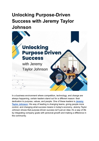 The Jeremy Taylor Johnson Way: Purpose, People, and Progress