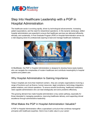 Step Into Healthcare Leadership with a PGP in Hospital Administration