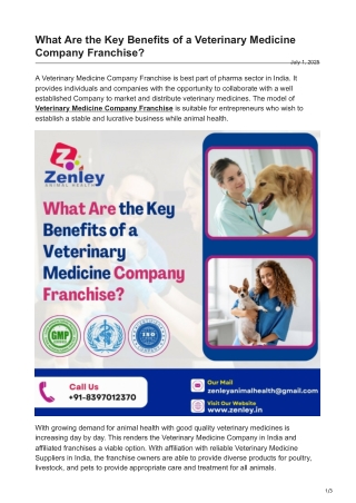 What Are the Key Benefits of a Veterinary Medicine Company Franchise?