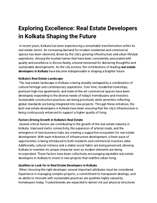 Exploring Excellence Real Estate Developers in Kolkata Shaping the Future