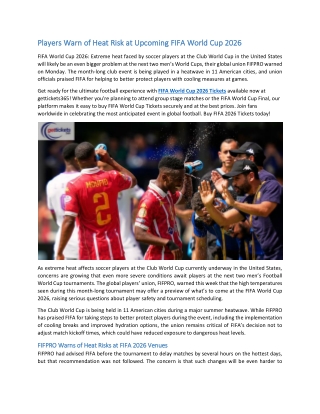 Players Warn of Heat Risk at Upcoming FIFA World Cup 2026