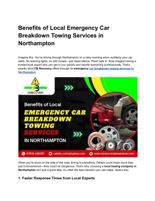 Benefits of Local Emergency Car Breakdown Towing Services in Northampton