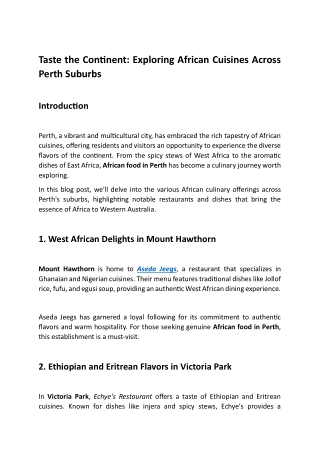 Taste the Continent Exploring African Cuisines Across Perth Suburbs