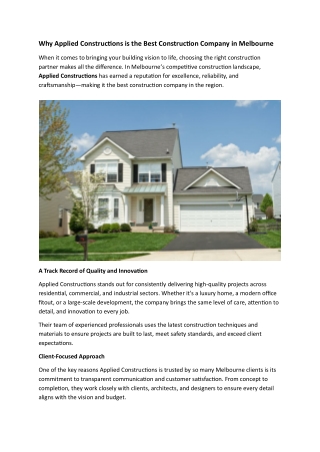 Why Applied Constructions is the Best Construction Company in Melbourne
