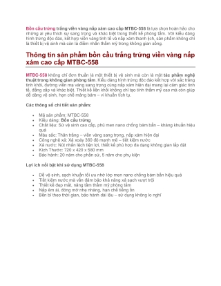 Bồn Cầu Trứng Trắng Viền Vàng Nắp Xám Cao Cấp MTBC-558