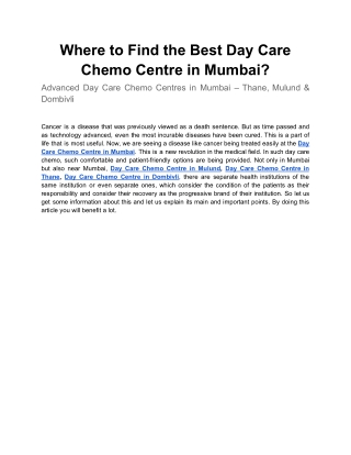 Day Care Chemo Centre in Mumbai