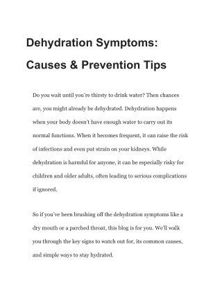Dehydration Symptoms_ Causes & Prevention Tips