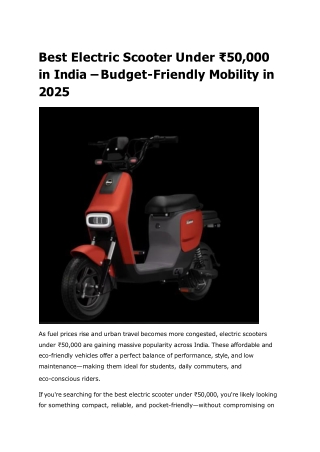 Best Electric Scooter Under ₹50,000 in India – Budget-Friendly Mobility in 2025