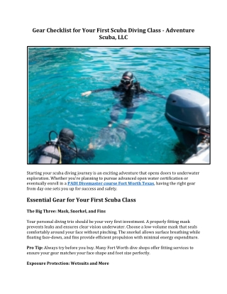Gear Checklist for Your First Scuba Diving Class - Adventure Scuba, LLC