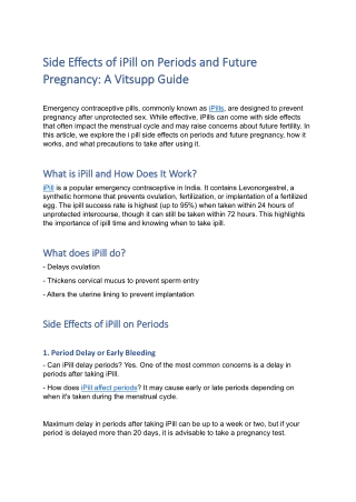 Side Effects of iPill on Periods and Future Pregnancy